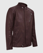 Men's Biker Burgundy Motorad Leather Jacket