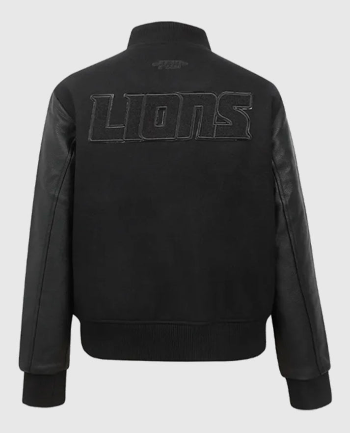 Detroit Lions Triple Black Varsity Wool/Leather Jacket