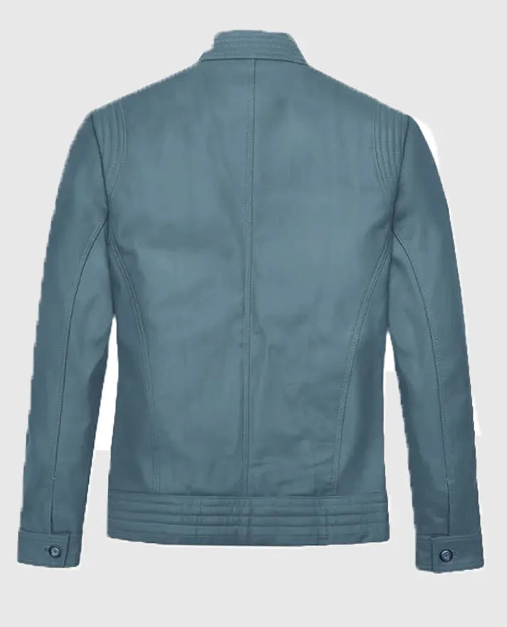 Davin Men's Blue Leather jacket
