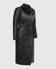 Selena Gomez Black Leather Long Coat