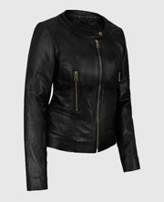 Women's Black Cafe Racer Leather Jacket