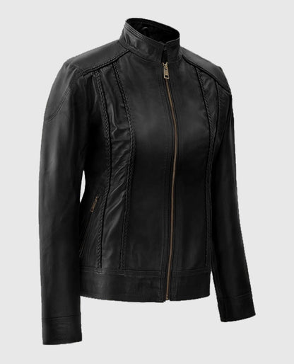 Clova Cafe Racer Leather Jacket For Women