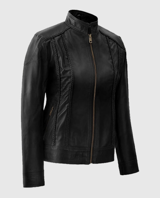 Clova Cafe Racer Leather Jacket For Women