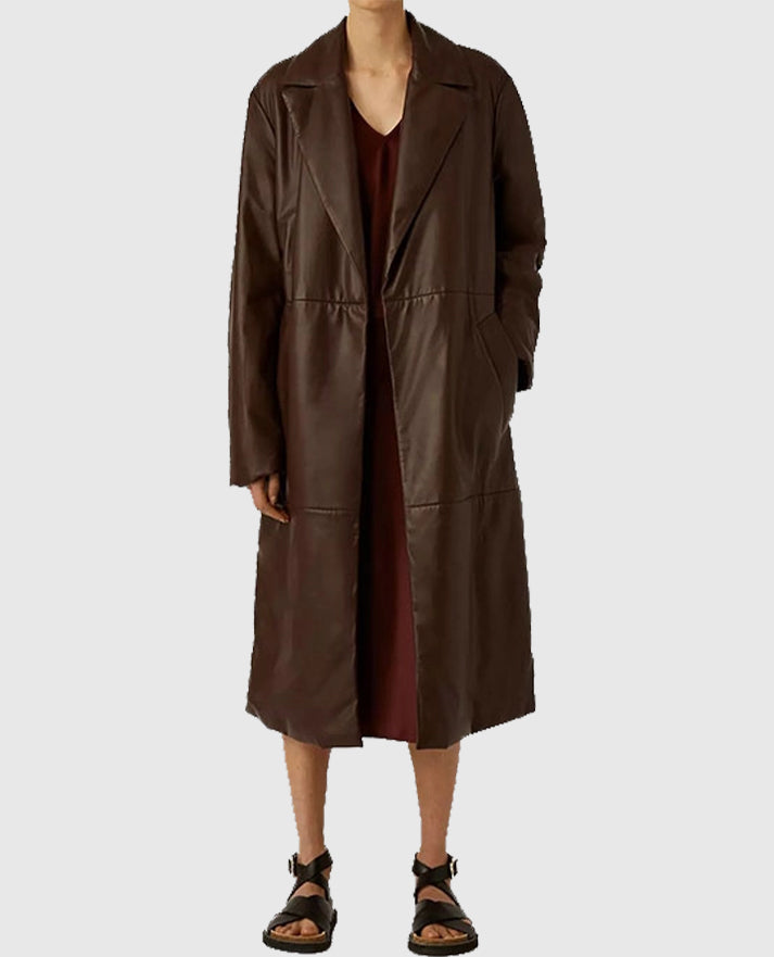90s Vintage Leather Long Coat For Women