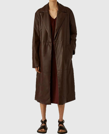 90s Vintage Leather Long Coat For Women
