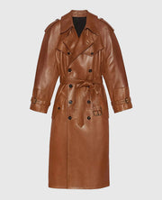 Women's Double Breasted Ivy Leather Long Coat