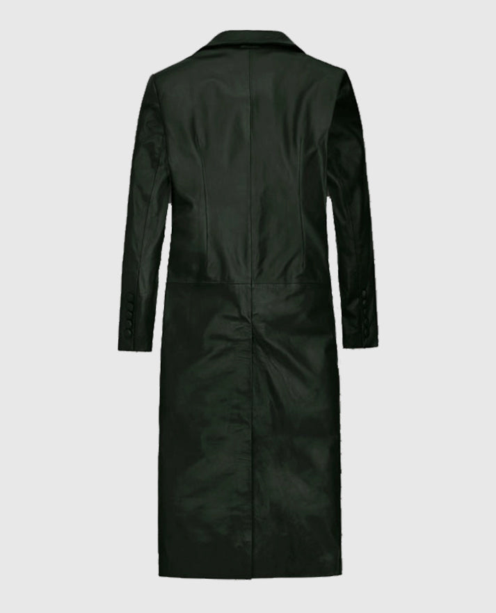 Chelsea Black Leather Long Coat For Women