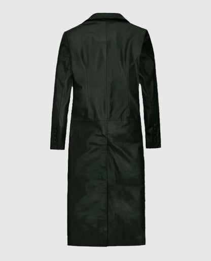 Chelsea Black Leather Long Coat For Women