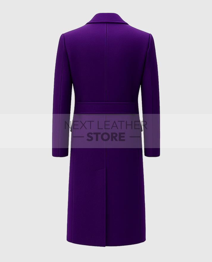 Mens Purple Double-Breasted Long Trench Coat