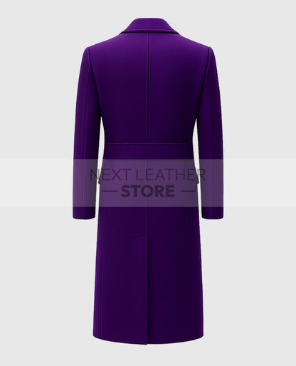 Mens Purple Double-Breasted Long Trench Coat