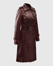 Women's Wax Halcon Soft Maroon Leather Trench Coat