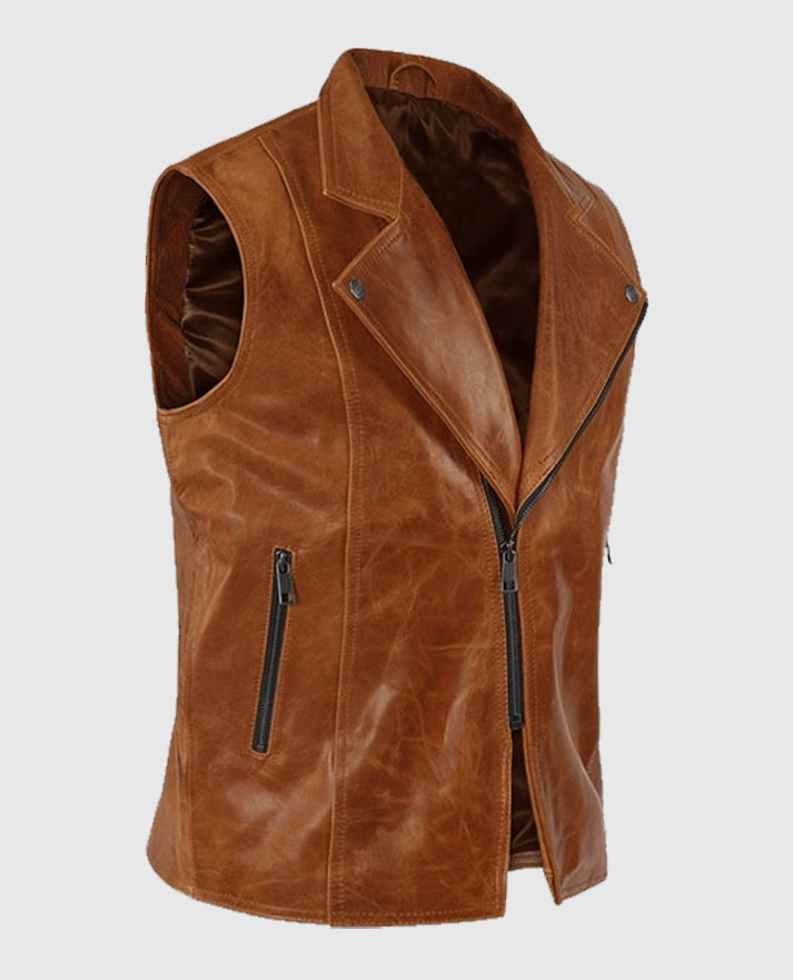 Men's Light Brown Leather Biker Vest