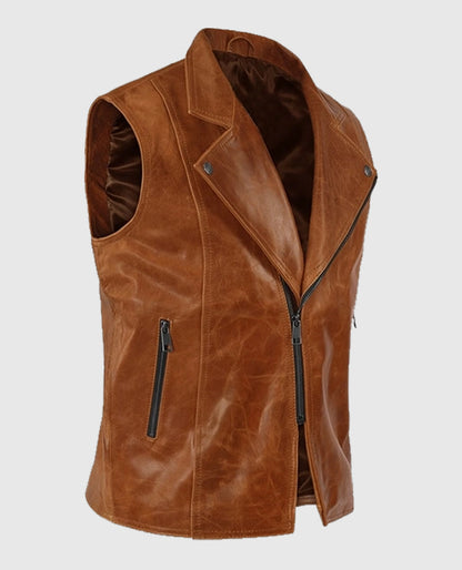 Men's Light Brown Leather Biker Vest