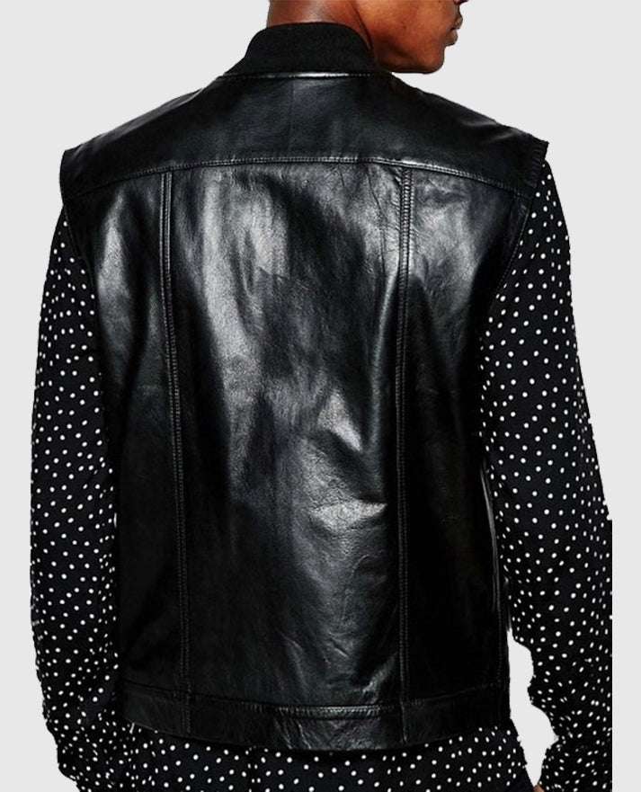 Men's Casual Black Leather Vest