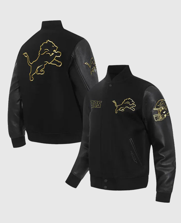 Detroit Lions Full-Zip Black & Gold Varsity Jacket