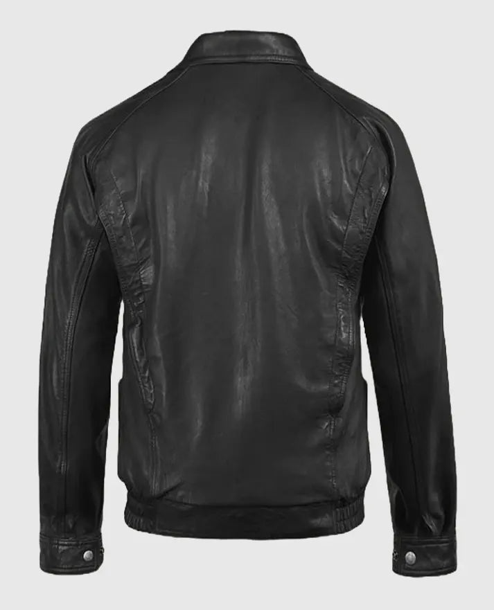 Vintage Bomber Black Leather Jacket For Men