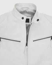 Men's Cafe Racer White Leather Jacket