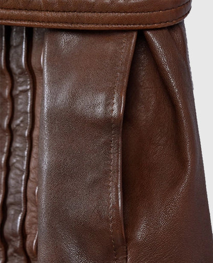Spanish Brown Leather Long Coat For Women