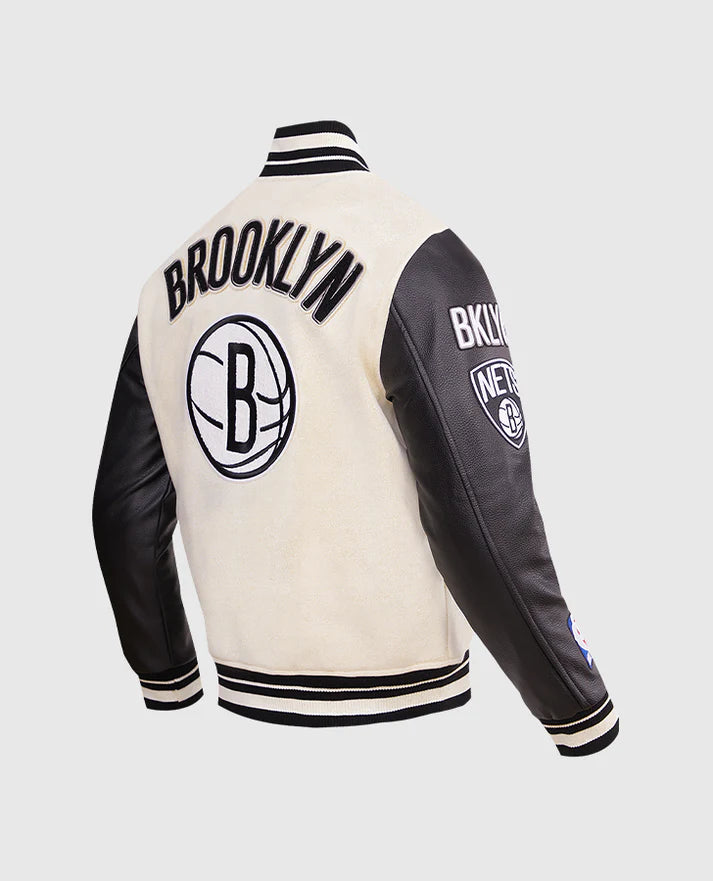 NBA Brooklyn Nets Men's Black & White Varsity Jacket