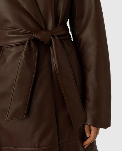 90s Vintage Leather Long Coat For Women