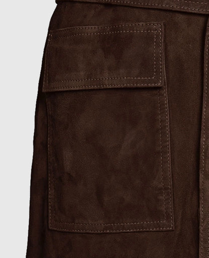 Dark Brown Suede Alpine Leather Long Coat For Women