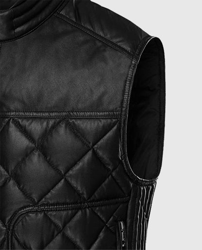 Men's Leather Vest with Quilted Design
