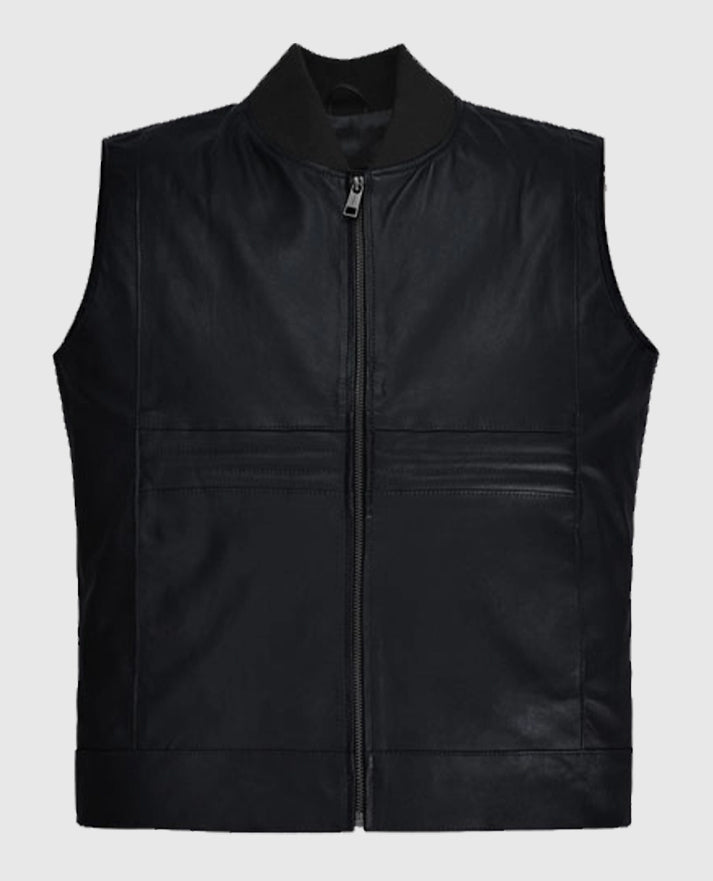 Men's Casual Black Leather Vest
