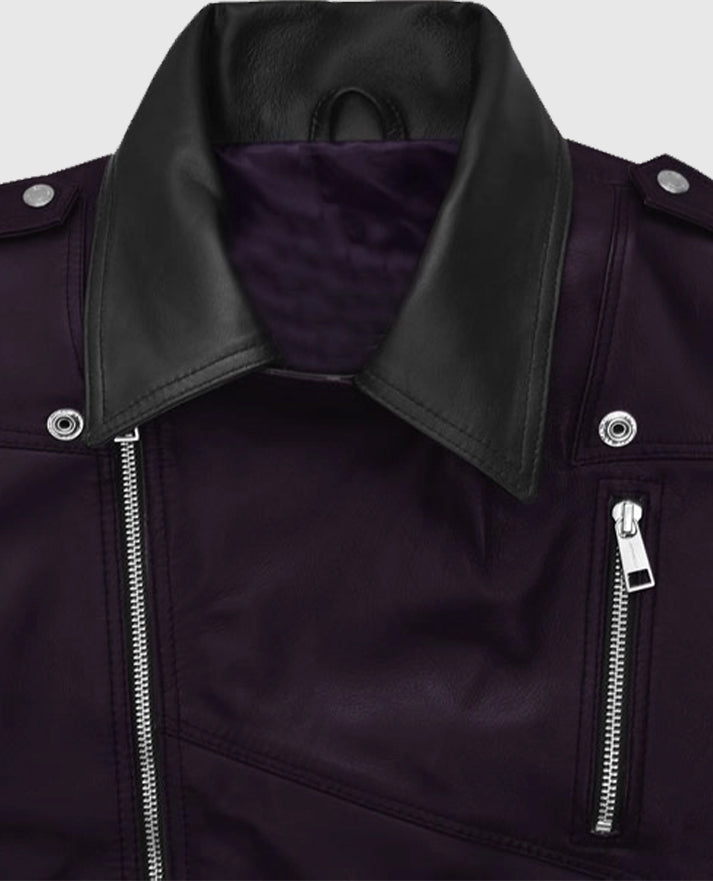 Men's Two-Tone Purple and Black Biker Leather Vest
