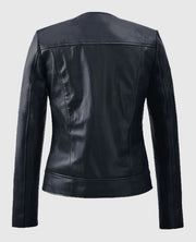 Women's Black Collar Less  Leather Jacket