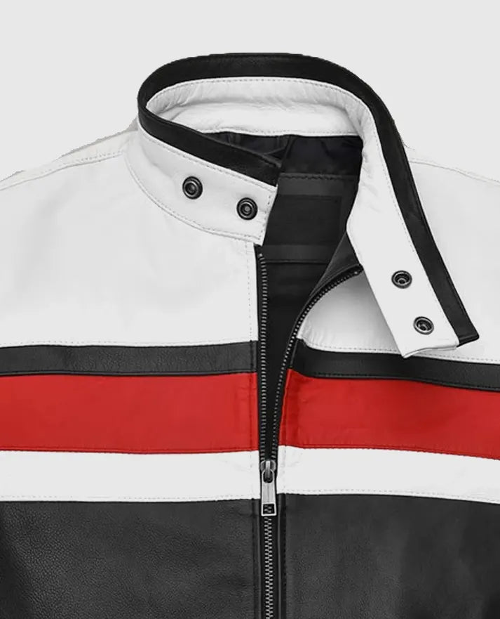 Men's Striped Style Rocker Leather Jacket