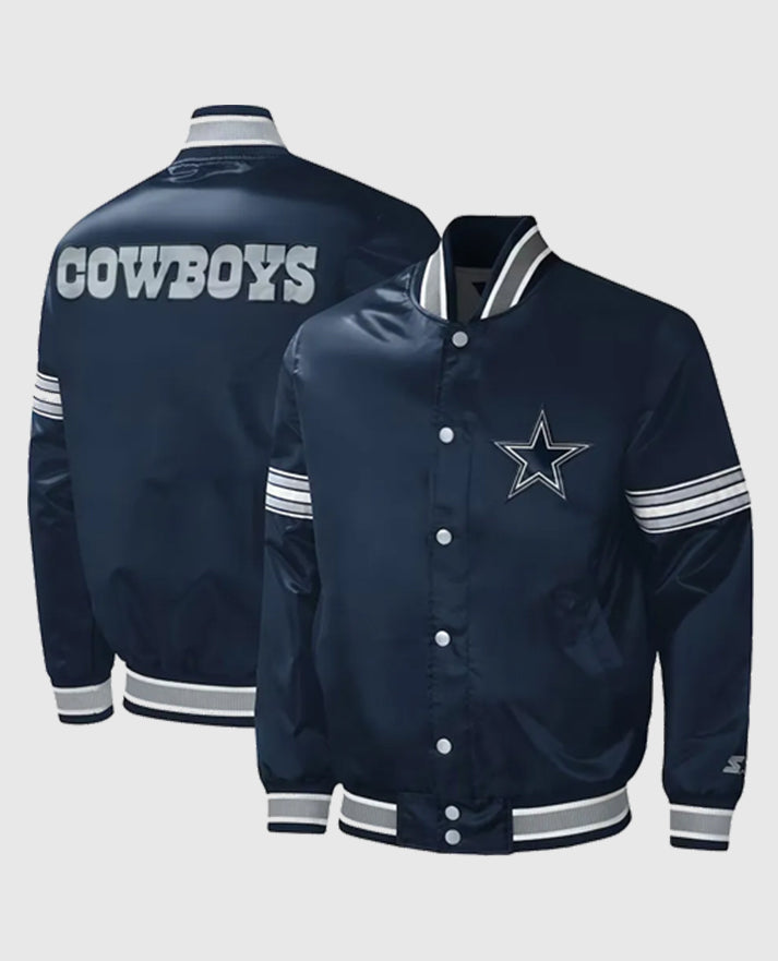Starter Midfield Dallas Cowboys Navy Full-Snap Varsity Satin Jacket