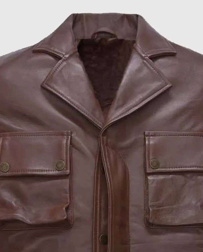 Men's Shirt Style Brown Leather Jacket