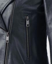 Women's Black Collar Less  Leather Jacket