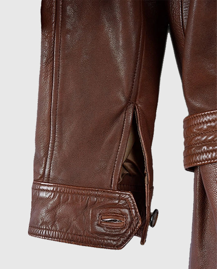 Spanish Brown Leather Long Coat For Women