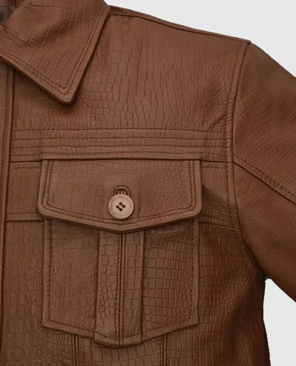 Men's Brown Leather Trucker Jacket
