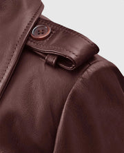 Women's Wax Halcon Soft Maroon Leather Trench Coat