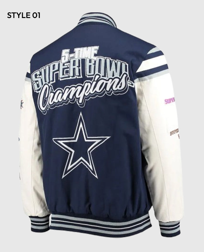 Super Bowl 5x Champions Dallas Cowboys Navy/White Varsity Jacket