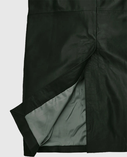 Chelsea Black Leather Long Coat For Women