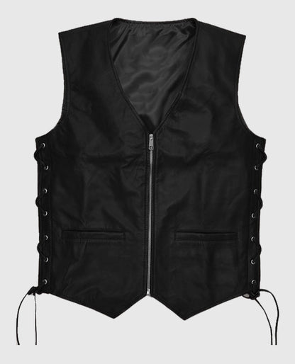 Men's Casual Black Laced Leather Vest