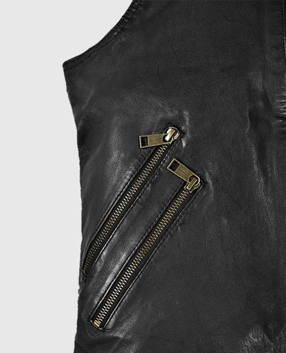 Classic Men's Black Biker Leather Vest