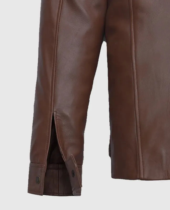 Men's Shirt Style Brown Leather Jacket