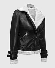 Rita Ora Black Leather Shearling Jacket