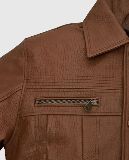 Men's Brown Leather Trucker Jacket
