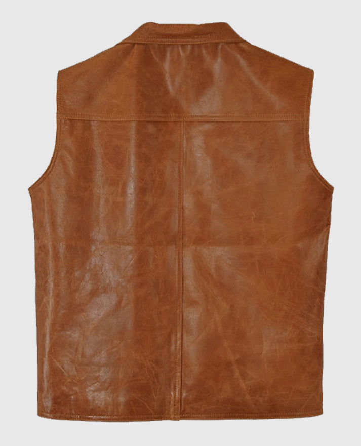 Men's Light Brown Leather Biker Vest