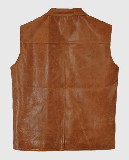 Men's Light Brown Leather Biker Vest