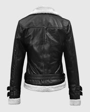 Rita Ora Black Leather Shearling Jacket