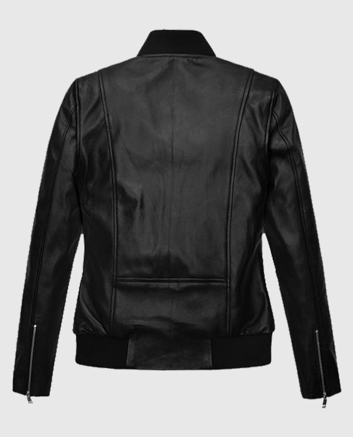 Jennifer Aniston Black Leather Bomber Jacket