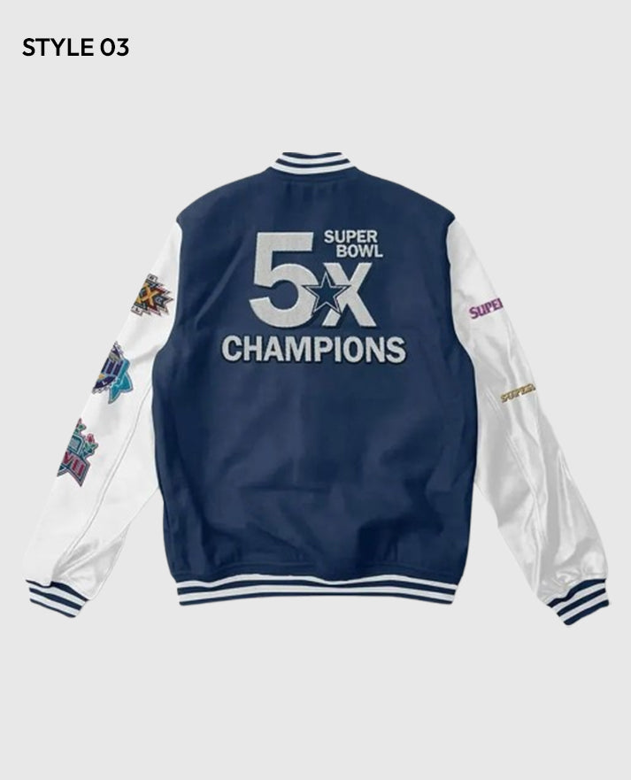 Super Bowl 5x Champions Dallas Cowboys Navy/White Varsity Jacket