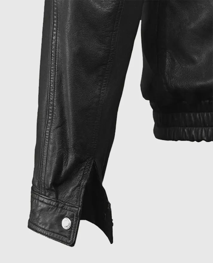 Vintage Bomber Black Leather Jacket For Men