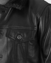 Men's Black Leather Sherpa Jacket